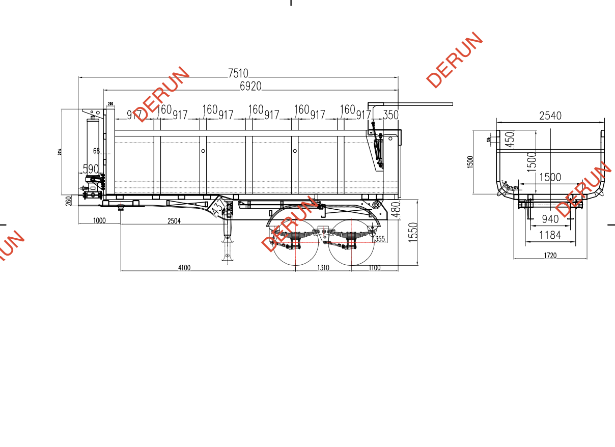 Dibujo del semi de volcado trasero de 2 ejes