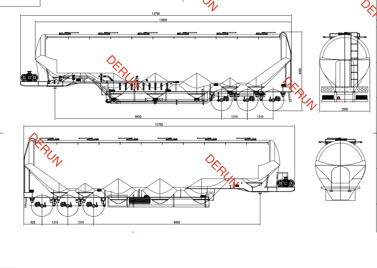Dibujo de 56 CBM Cement Tank Semi trailer