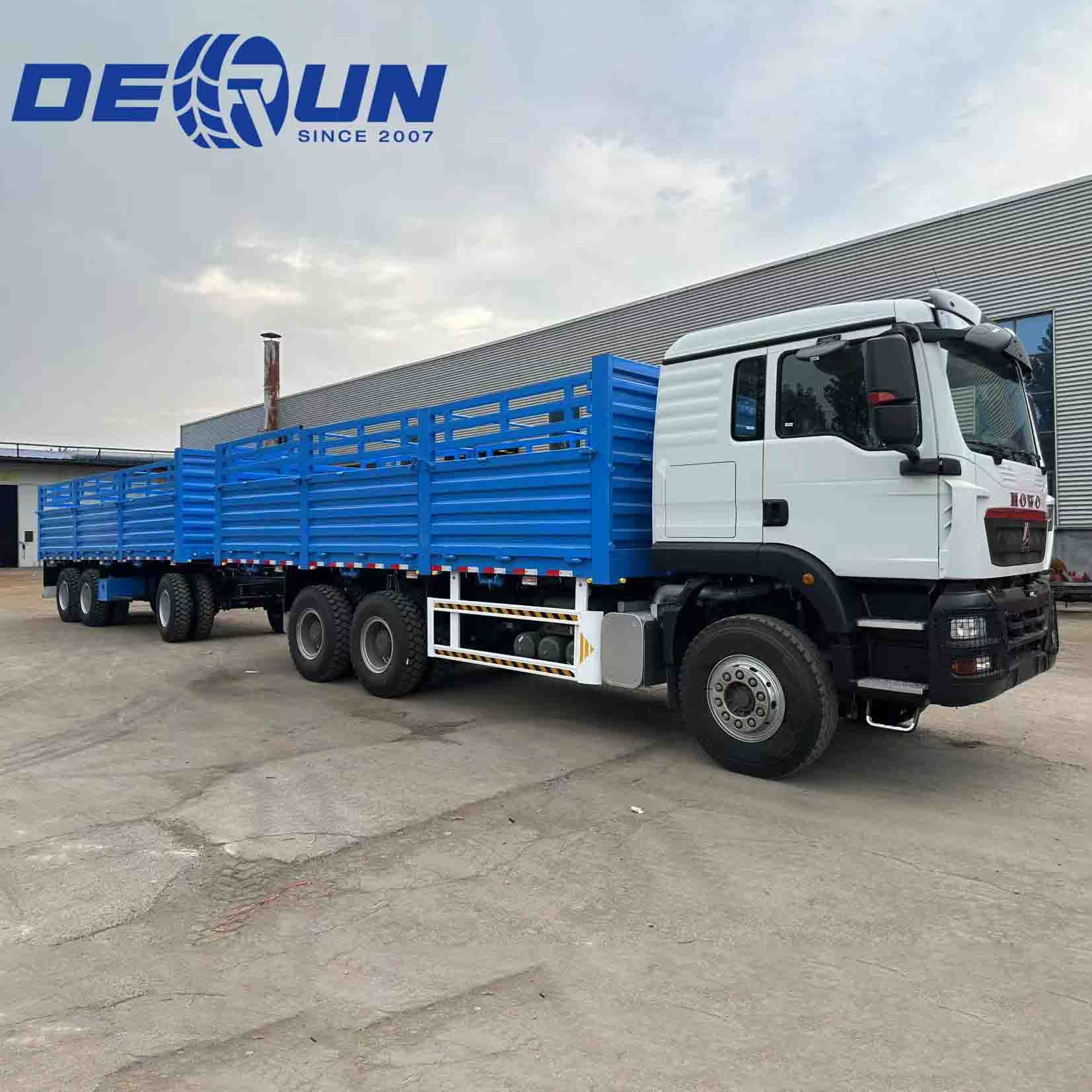 Sinotruk Howo TX 6x4 Camión de carga de la cerca con remolque de barra de tiro de 3 ejes